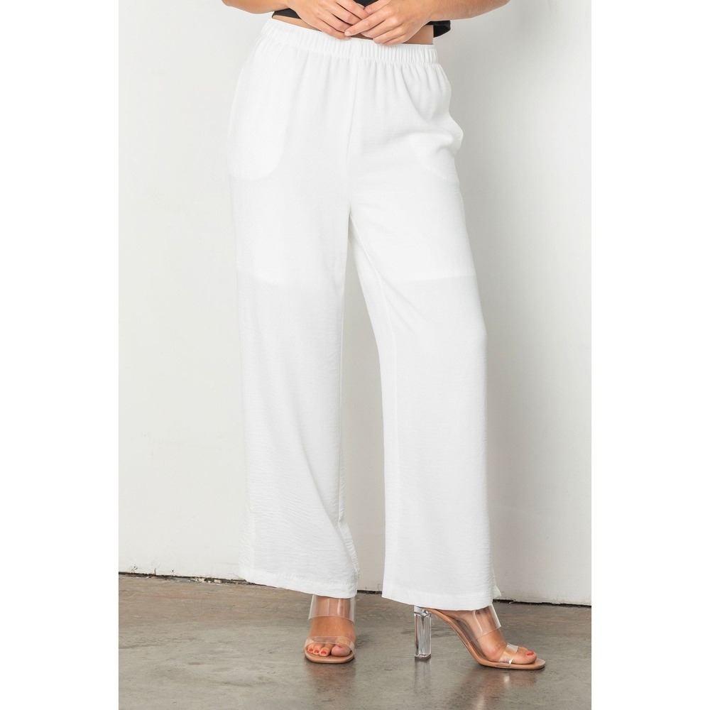 IC By Connie K Wide Leg Pull On Pants Plus Size 2X White Lagenlook Beachy Resort